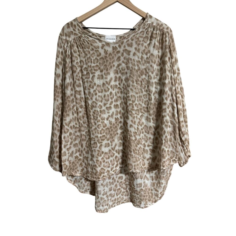 Felicite Double Gauze Leopard Print Tunic Blouse Size 3 Medium